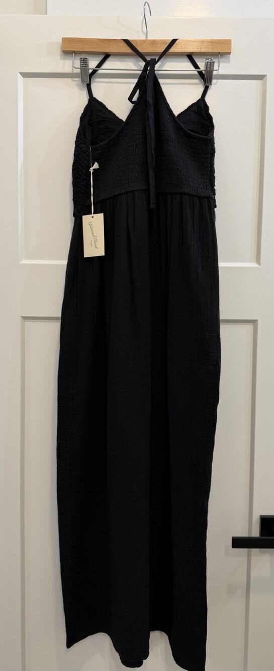Universal Thread Smocked Tie-Back Maxi Dress S Women Black Sleeveless #133